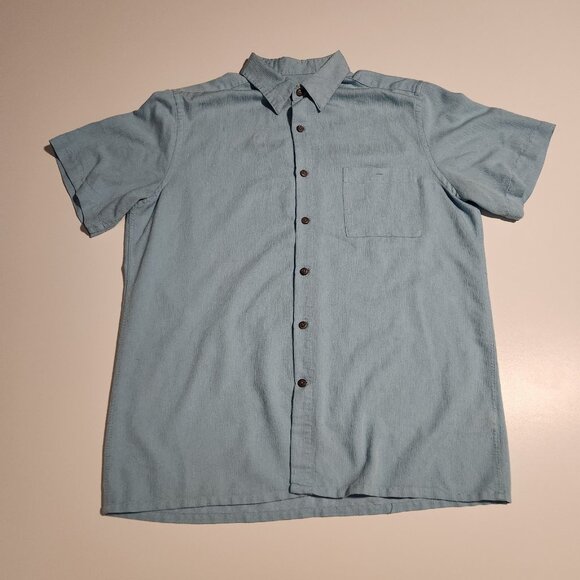 Island Shores Shirt Button Up Short Sleeve Light Blue Rayon Polyester Mens Med - Picture 2 of 10